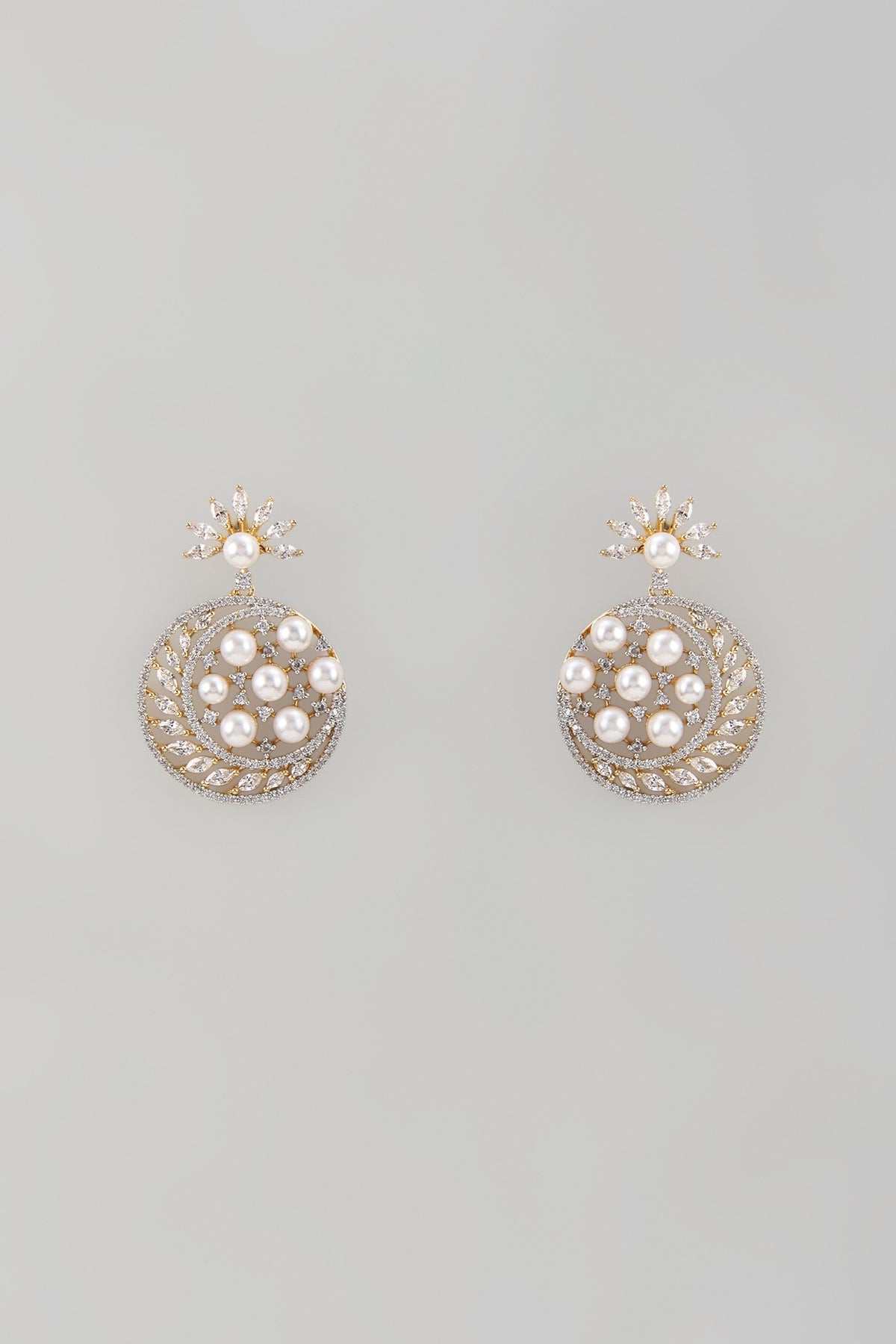 Gold Finish Zircon & Pearl Dangler Earrings