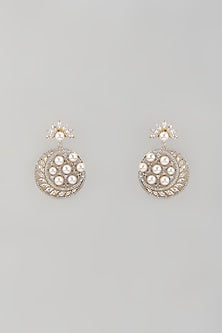 Gold Finish Zircon & Pearl Dangler Earrings