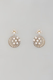 Gold Finish Zircon & Pearl Dangler Earrings