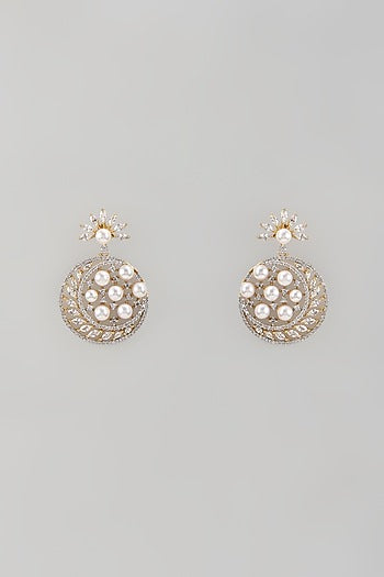 Gold Finish Zircon & Pearl Dangler Earrings