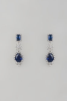 White Finish Zircon & Sapphire Stone Dangler Earrings