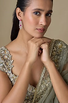 White Finish Zircon & Ruby Stone Dangler Earrings