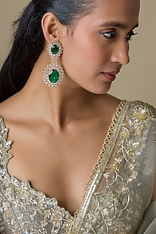 Gold Finish Zircon & Emerald Stone Dangler Earrings