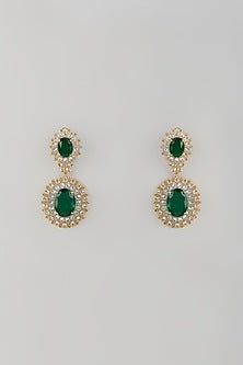 Gold Finish Zircon & Emerald Stone Dangler Earrings