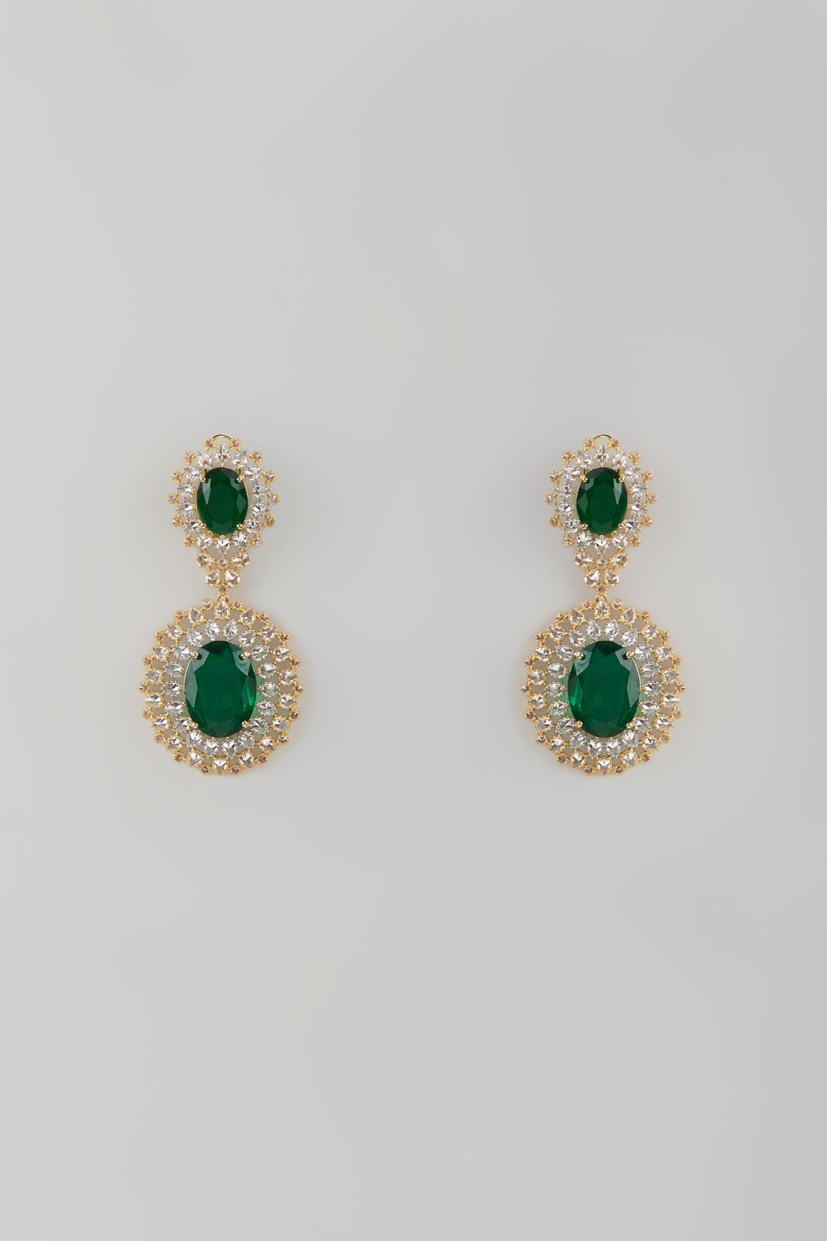 Gold Finish Zircon & Emerald Stone Dangler Earrings
