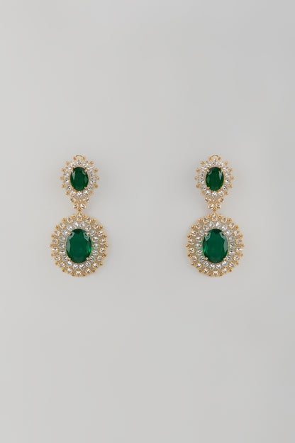 Gold Finish Zircon & Emerald Stone Dangler Earrings
