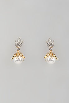 Gold Finish Zircon & Pearl Dangler Earrings
