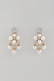 Two-Tone Zircon & Pearl Dangler Earrings