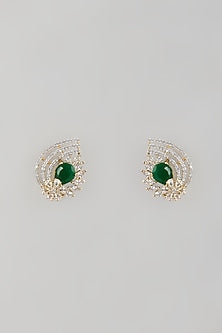 Gold Finish Zircon & Pearl Stud Earrings