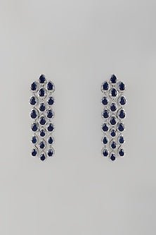 White Finish Zircon & Sapphire Stone Dangler Earrings