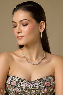 Two Tone Finish Swarovski Zircon Necklace Set In Sterling Silver