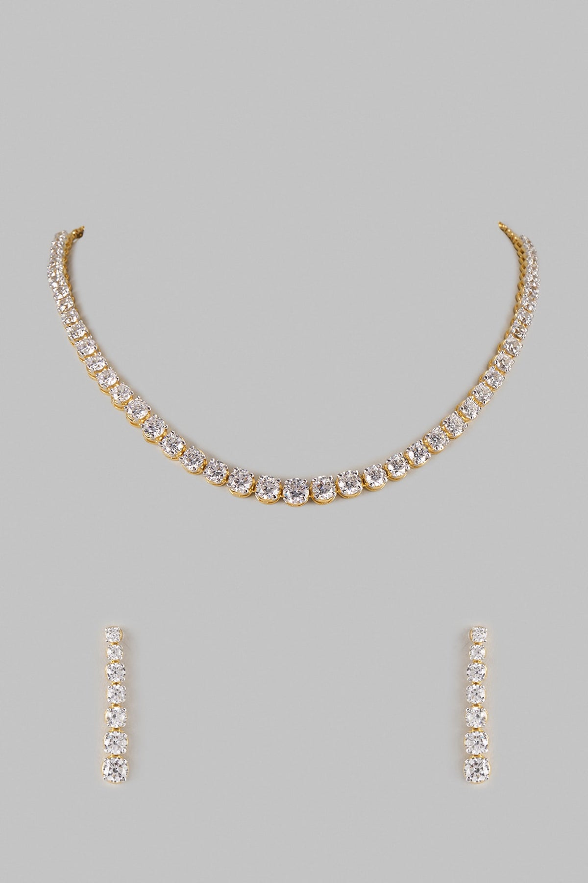 Two Tone Finish Swarovski Zircon Necklace Set In Sterling Silver