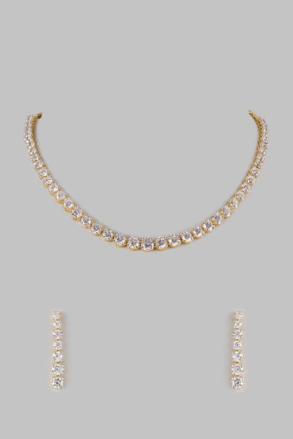 Two Tone Finish Swarovski Zircon Necklace Set In Sterling Silver