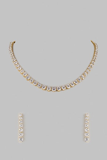 Two Tone Finish Swarovski Zircon Necklace Set In Sterling Silver
