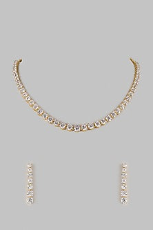 Two Tone Finish Swarovski Zircon Necklace Set In Sterling Silver