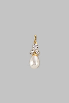 Two Tone Finish Swarovski Diamond & Pearl Pendant Set In Sterling Silver
