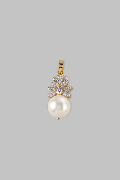Two Tone Finish Swarovski Diamond & Pearl Pendant Set In Sterling Silver