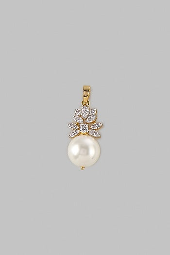 Two Tone Finish Swarovski Zircon & Pearl Pendant Necklace Set In Sterling Silver