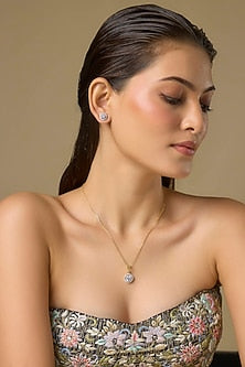Two Tone Finish Swarovski Diamond Pendant Set In Sterling Silver