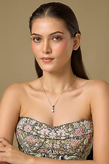 Two Tone Finish Swarovski Diamond Pendant Necklace In Sterling Silver