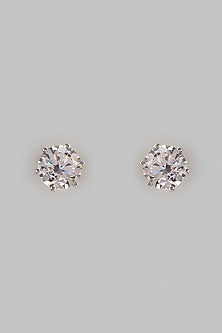Two Tone Finish Swarovski Zircon Stud Earrings In Sterling Silver