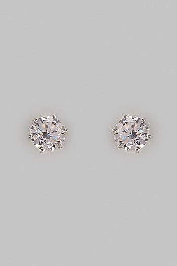 Two Tone Finish Swarovski Zircon Stud Earrings In Sterling Silver