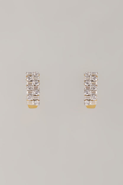 Two Tone Finish Swarovski Zircon Stud Earrings In Sterling Silver