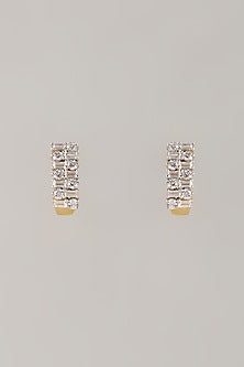 Two Tone Finish Swarovski Zircon Stud Earrings In Sterling Silver