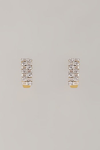 Two Tone Finish Swarovski Zircon Stud Earrings In Sterling Silver