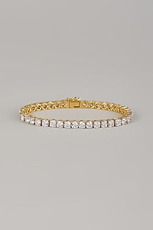 Two Tone Finish Swarovski Zircon Tennis Bracelet In Sterling Silver