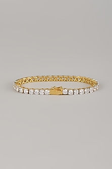 Two Tone Finish Swarovski Zircon Tennis Bracelet In Sterling Silver