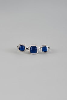 White Rhodium Finish Synthetic Blue Sapphire Stone & Zircon Ring