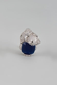 White Rhodium Finish Zircon Leopard Face Ring