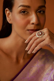 Gold Finish Uncut Stone & Ruby Ring
