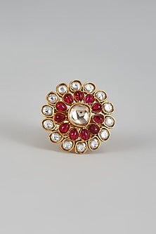 Gold Finish Uncut Stone & Ruby Ring