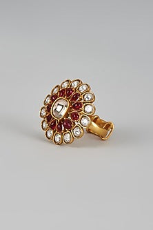 Gold Finish Uncut Stone & Ruby Ring