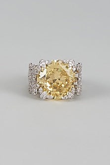 White Finish Topaz & Diamond Ring
