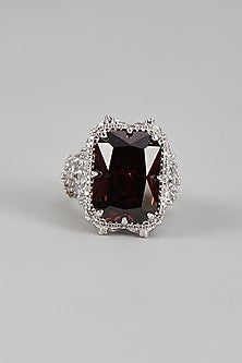 White Finish Synthetic Blue Sapphire Stone & Diamond Ring