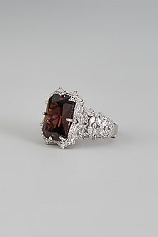 White Finish Synthetic Blue Sapphire Stone & Diamond Ring