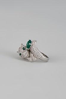 White Rhodium Finish Zircon Leopard Face Ring
