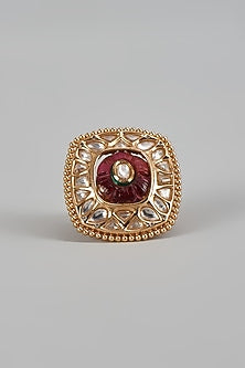 Gold Finish Uncut Stone & Ruby Ring