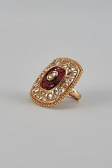 Gold Finish Uncut Stone & Ruby Ring