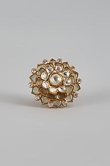 Gold Finish Aqua Stone Ring