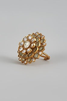 Gold Finish Aqua Stone Ring