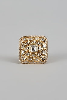 Gold Finish Kundan Polki Ring