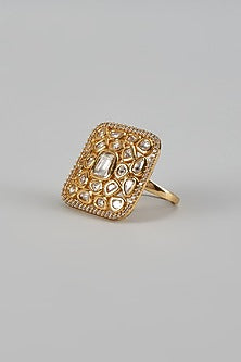 Gold Finish Kundan Polki Ring