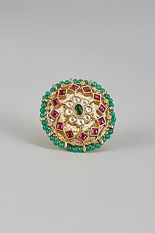 Gold Finish Ruby & Emerald Ring