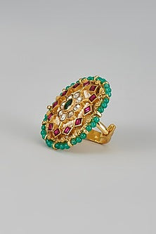 Gold Finish Ruby & Emerald Ring