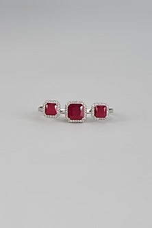 White Finish Synthetic Ruby Stone & Diamond Ring