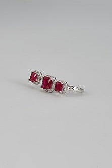 White Finish Synthetic Ruby Stone & Diamond Ring